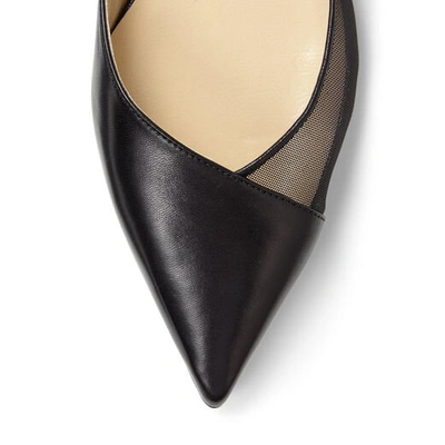 Shop Jimmy Choo Saia Flat Black Leather And Mesh Pointed Toe Flats In Black/black