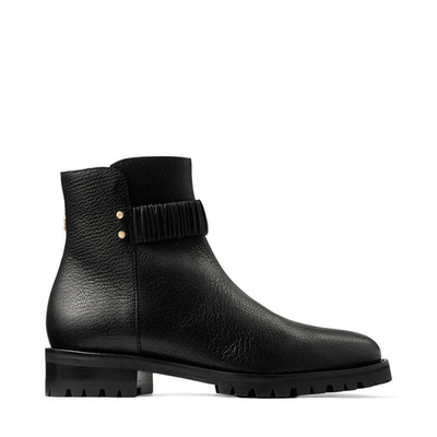 Shop Jimmy Choo Holst Flat Black Grainy Leather Flat Combat Ankle Boot
