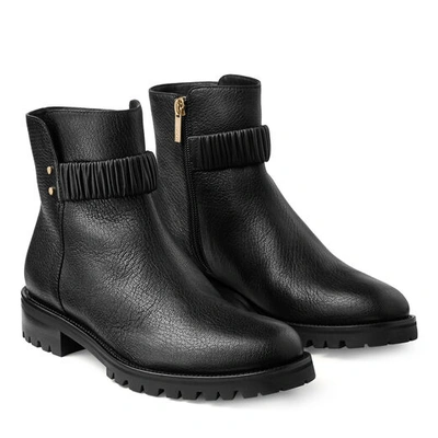 Shop Jimmy Choo Holst Flat Black Grainy Leather Flat Combat Ankle Boot