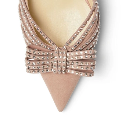 Shop Jimmy Choo Kaitence 85 Ballet-pink And Silver Suede Pumps With Crystal-embellished Bow In Ballet Pink/silver Shade