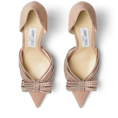 Shop Jimmy Choo Kaitence 85 Ballet-pink And Silver Suede Pumps With Crystal-embellished Bow In Ballet Pink/silver Shade
