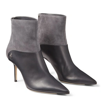 Shop Jimmy Choo Beyla 85 Dusk Calf Leather And Suede Ankle Booties With Jc Button Detailing In Dusk/dusk