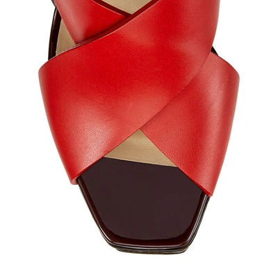 Shop Jimmy Choo Aix/pf 125 Red Mix Vachetta Leather And Patent Strap Sandal