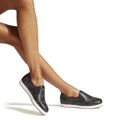 Shop Jimmy Choo Gracy Black And Silver Leather Slip On Flat With Stars In Black/silver