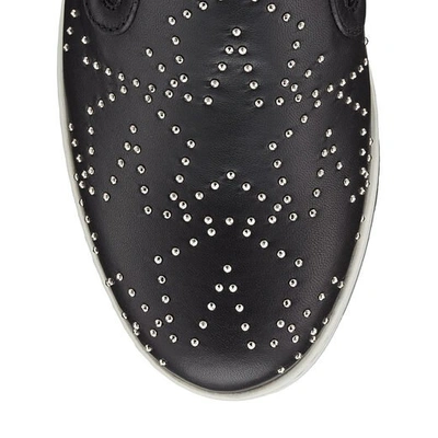 Shop Jimmy Choo Gracy Black And Silver Leather Slip On Flat With Stars In Black/silver