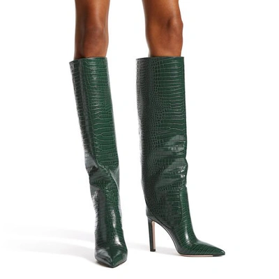 Shop Jimmy Choo Mavis 100 Dark Green Croc Embossed Leather Knee High Boots