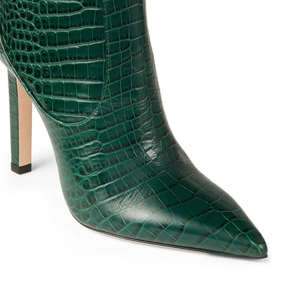 Shop Jimmy Choo Mavis 100 Dark Green Croc Embossed Leather Knee High Boots