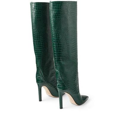 Shop Jimmy Choo Mavis 100 Dark Green Croc Embossed Leather Knee High Boots