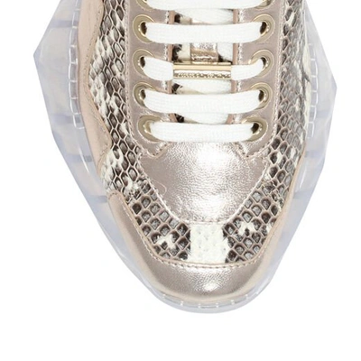 Shop Jimmy Choo Diamond/f Natural Gloss Elaphe And Platinum Metallic Nappa Low Top Trainers In Natural/platinum