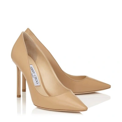 Shop Jimmy Choo Romy 100 Nude Kid Leather Pointy Toe Pumps