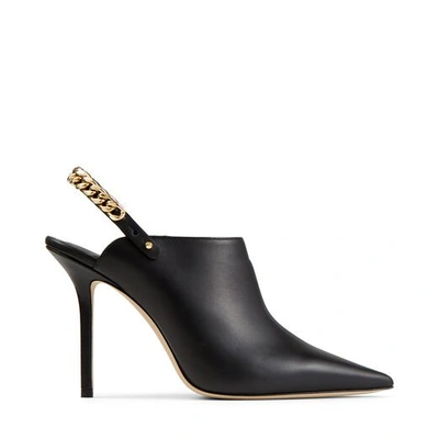 Shop Jimmy Choo Lexx 100 Black Calf Leather Mules With Vachetta And Chain Strap In Black/gold