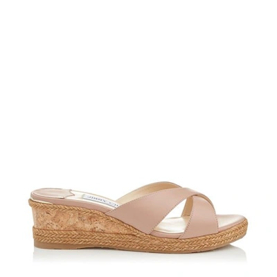 Shop Jimmy Choo Almer 50 Ballet Pink Nappa Leather Sandal Mules With Braid Trim Wedge