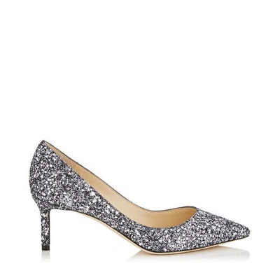 ROMY 60 Gunmetal Mix Fabric Pointy Toe Pumps with Star Coarse Glitter