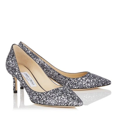 ROMY 60 Gunmetal Mix Fabric Pointy Toe Pumps with Star Coarse Glitter