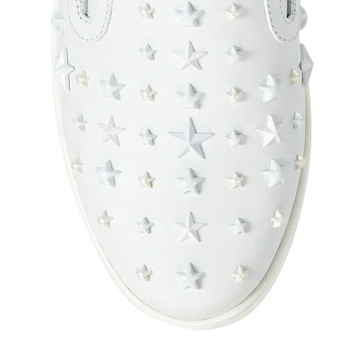 Shop Jimmy Choo Gracy Ultra White Sport Calf Leather Slip On Flat With Stars