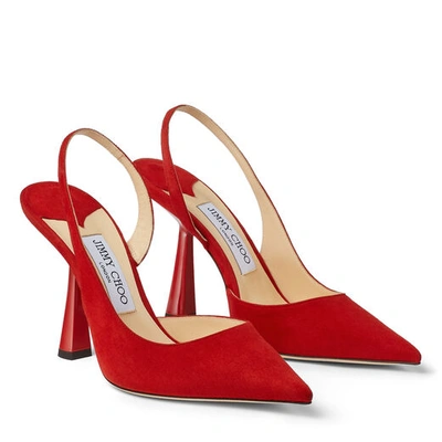 Shop Jimmy Choo Fetto 100 Red Suede Pointed Toe Pumps