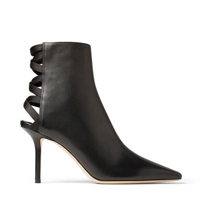 Shop Jimmy Choo Levin 85 Black Leather Point-toe Ankle Boots With Lace-up Ribbon Back In Black/black