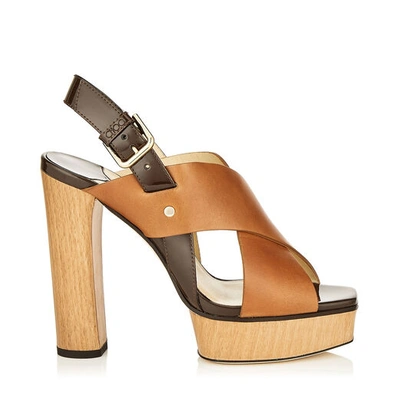 Shop Jimmy Choo Aix/pf 125 Cuoio Mix Vachetta Leather And Patent Strap Sandal