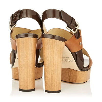 Shop Jimmy Choo Aix/pf 125 Cuoio Mix Vachetta Leather And Patent Strap Sandal