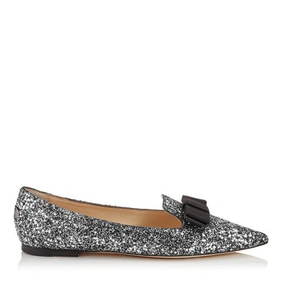 GALA Gunmetal Mix Star Coarse Glitter Fabric Pointy Toe Flats with Bow Detail