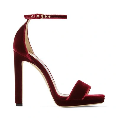 Shop Jimmy Choo Misty 120 Bordeaux Velvet Platform Sandals