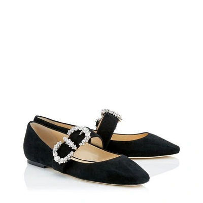 Shop Jimmy Choo Goodwin Flat Black Suede Pointed Toe Ballerina Flat With Jewelled Buckle