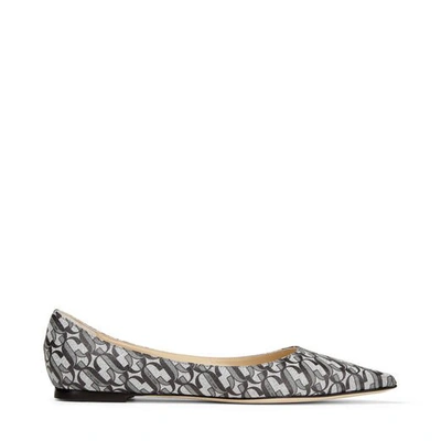 Shop Jimmy Choo Love Flat Silver Glitter Flat Pumps With Jc Monogram In Silver/black