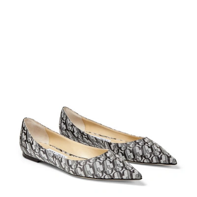 Shop Jimmy Choo Love Flat Silver Glitter Flat Pumps With Jc Monogram In Silver/black