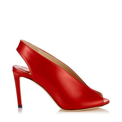 Shop Jimmy Choo Shar 85 Red Liquid Leather Sandal Booties