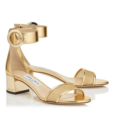 Shop Jimmy Choo Jaimie 40 Gold Lurex Mesh Sandal With Round Buckle Fastening