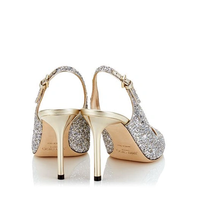 Shop Jimmy Choo Erin 85 Champagne Coarse Glitter Fabric Slingback Pump