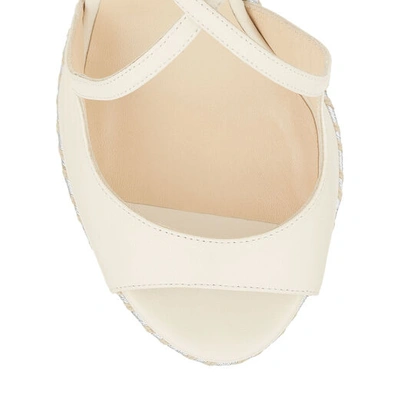 Shop Jimmy Choo Dakota 120 Off White Wedge Sandals With Tonal Metallic Raffia