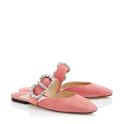 Shop Jimmy Choo Gee Flat Candyfloss Suede Flat Sandal With Jewelled Buckle