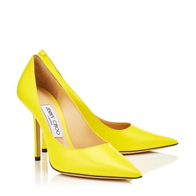 Shop Jimmy Choo Love 100 Liquid Fluorescent Yellow Leather Pointy Toe Pump In Fluo Yellow