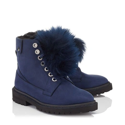 Jimmy Choo Snow Flat Navy Nubuck Leather Ankle Boots With Heated Soles In  Navy/black | ModeSens