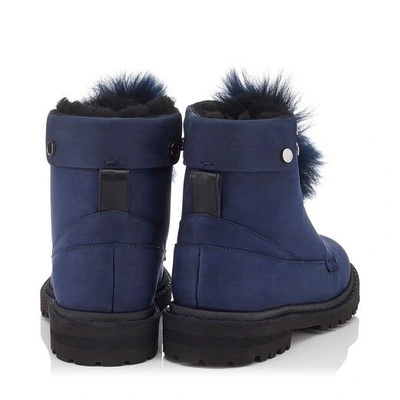 Jimmy Choo Snow Flat Navy Nubuck Leather Ankle Boots With Heated Soles In  Navy/black | ModeSens