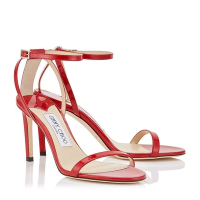 Shop Jimmy Choo Minny 85 Red Patent Leather Sandals