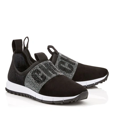 Shop Jimmy Choo Oakland/f Black Mesh And Suede Trainers With Crystal Detailing In Black/black