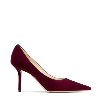 Shop Jimmy Choo Love 85 Bordeaux Suede Pointed Toe Pumps With Jc Button