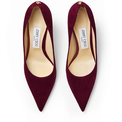 Shop Jimmy Choo Love 85 Bordeaux Suede Pointed Toe Pumps With Jc Button