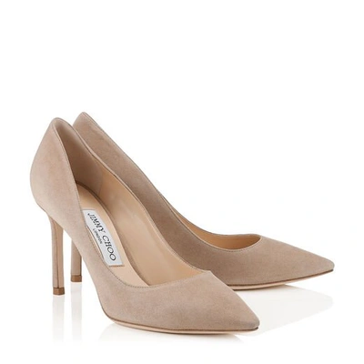 Shop Jimmy Choo Romy 85 Spitze Pumps Aus Nudefarbenem Wildleder