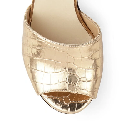 Shop Jimmy Choo Deedee 125 Light Gold Metallic Croc-embossed Leather Wedge Sandals