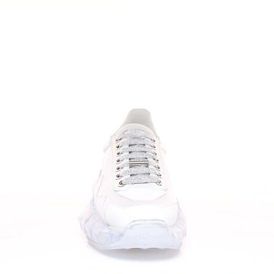 DIAMOND/F Silver Metallic Leather and White Calf Leather Low Top Trainers