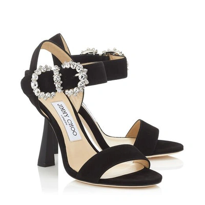 Shop Jimmy Choo Sereno 100 Black Suede Sandal With Jewelled Buckle