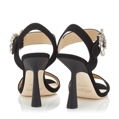 Shop Jimmy Choo Sereno 100 Black Suede Sandal With Jewelled Buckle