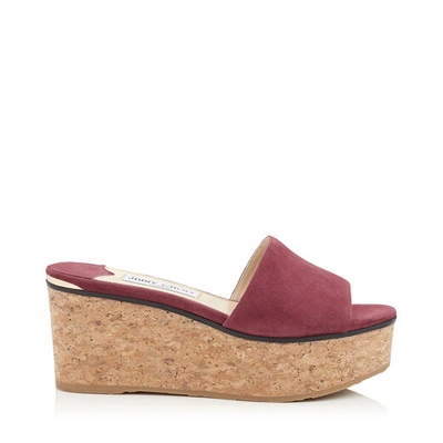 Shop Jimmy Choo Deedee 80 Bordeaux Suede Wedge Sandal