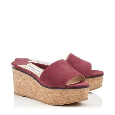 Shop Jimmy Choo Deedee 80 Bordeaux Suede Wedge Sandal