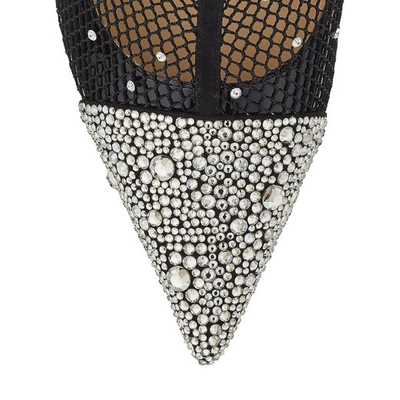 Shop Jimmy Choo Kix 100 Black Suede Pointed Toe Bootie With Mesh And Crystal Hotfix In Black/crystal