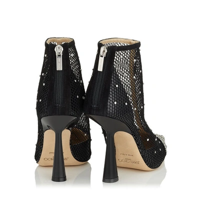 Shop Jimmy Choo Kix 100 Black Suede Pointed Toe Bootie With Mesh And Crystal Hotfix In Black/crystal