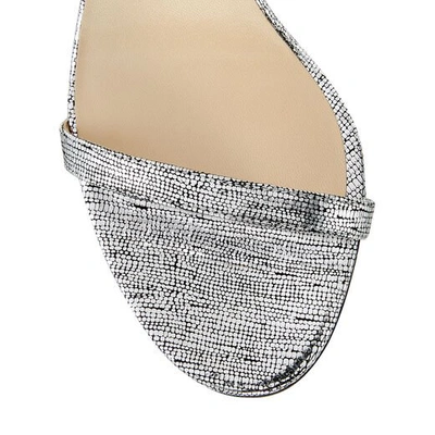 Shop Jimmy Choo Minny 85 Silver Metallic Lizard Print Leather Sandals